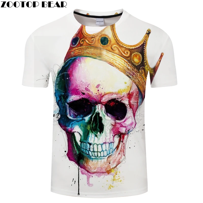 Футболка с 3D-принтом черепа и короны для мужчин женщин летняя футболка короткими