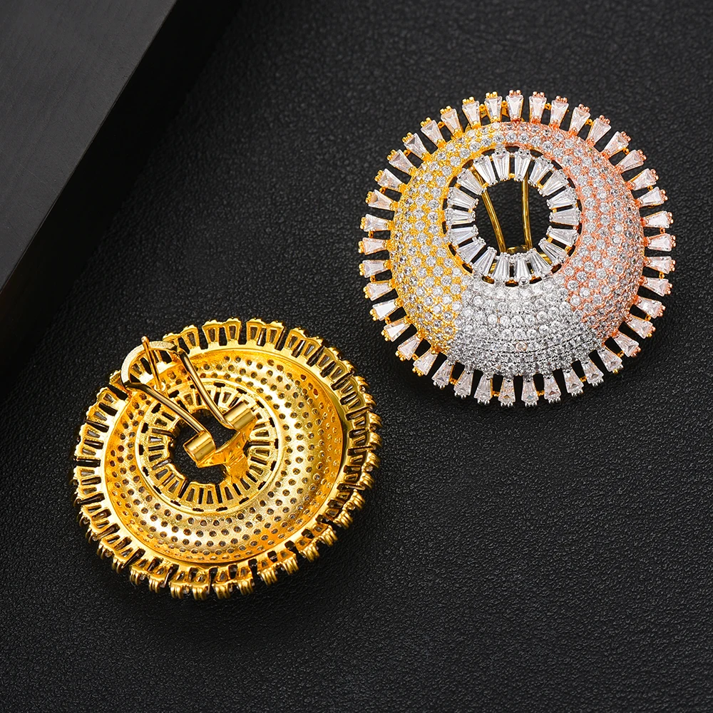 

SisCathy 3 Tone Luxury Cubic Zirconia Classic Women Necklace/Earrings Trendy Wedding Bridal Big Flower Drop Jewelry Set 2019