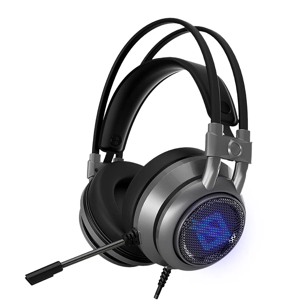 gray Ajazz AX391 Проводная игровая гарнитура, игровые наушники, компьютерные наушники с микрофоном, светодиодный светильник, наушники для компьютера, ПК, ноутбука - Цвет: gray