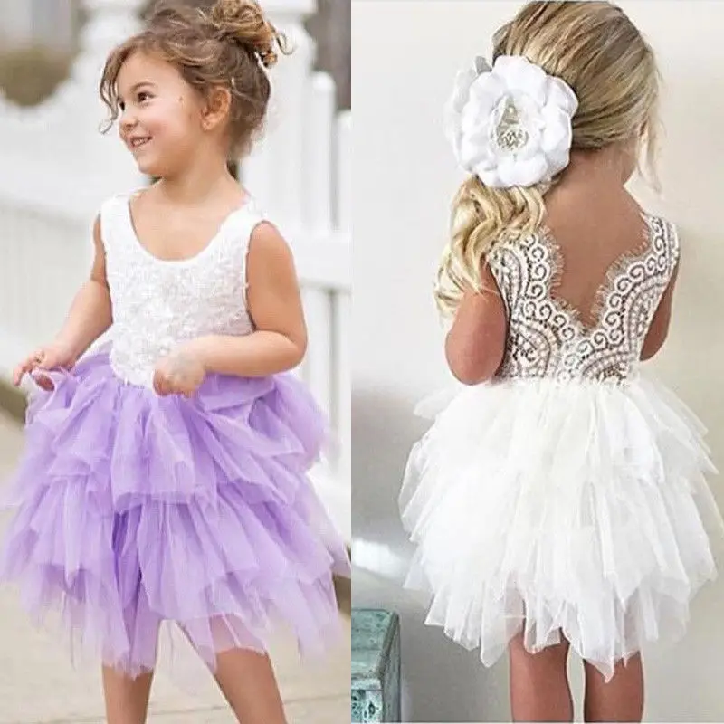 Toddler Kids Baby Girls Lace Dress Party Prom Bridesmaid Pageant Dresses Sleeveless Ruffles Floral Sundress 5 Style | Детская одежда и
