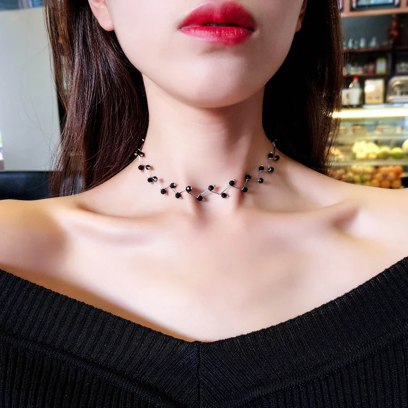 Ufavoirte новое горячее модное черное ожерелье с кристаллами Torques Bijoux простые