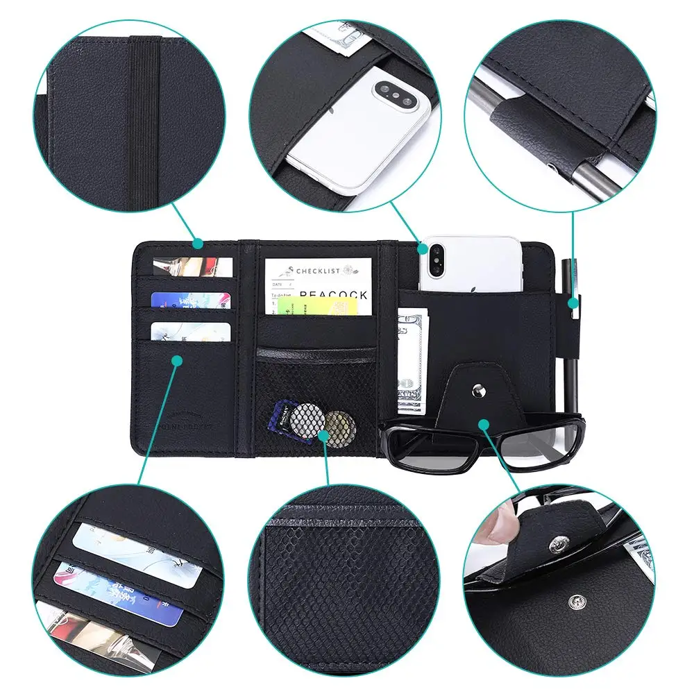 Автомобильный органайзер для солнцезащитного козырька из ПУ кожи