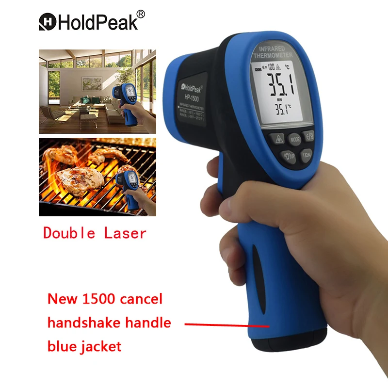 Двойной лазерный HoldPeak hp-1500 цифровой инфракрасный термометр-50~ 1500 Бесконтактный Температура метр пистолет ЖК-дисплей Дисплей термометр термометр цифровой
