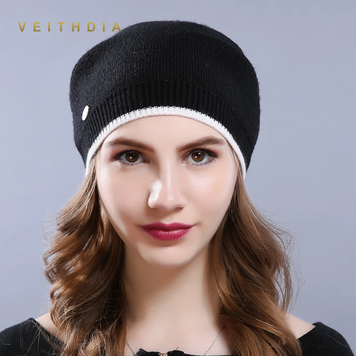 Женская Вязаная Шерстяная Шапка VEITHDIA Повседневная брендовая шапка с фланцем