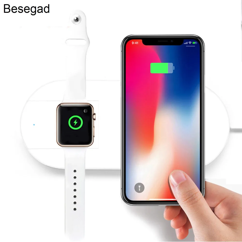 Besegad Быстрое беспроводное зарядное устройство для Apple Watch Series 1 2 3 iPhone 10 8 7X6 S Galaxy S8