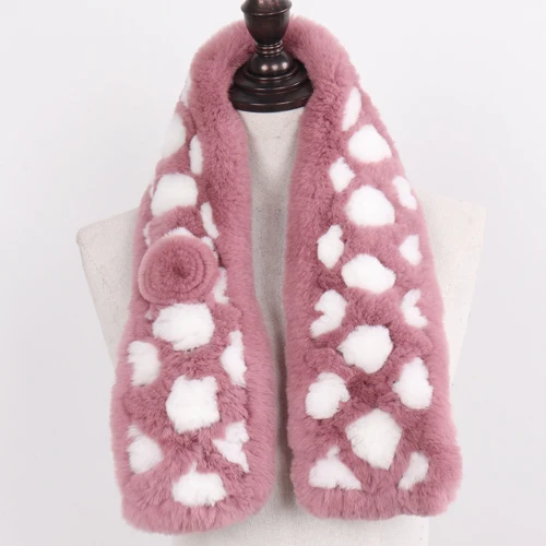 pink and white Вязаный Настоящий мех кролика шарф женский зимний натуральный кролик рекс брелок с мехом муфельные женские шарфы из натурального меха шаль - Цвет: pink and white