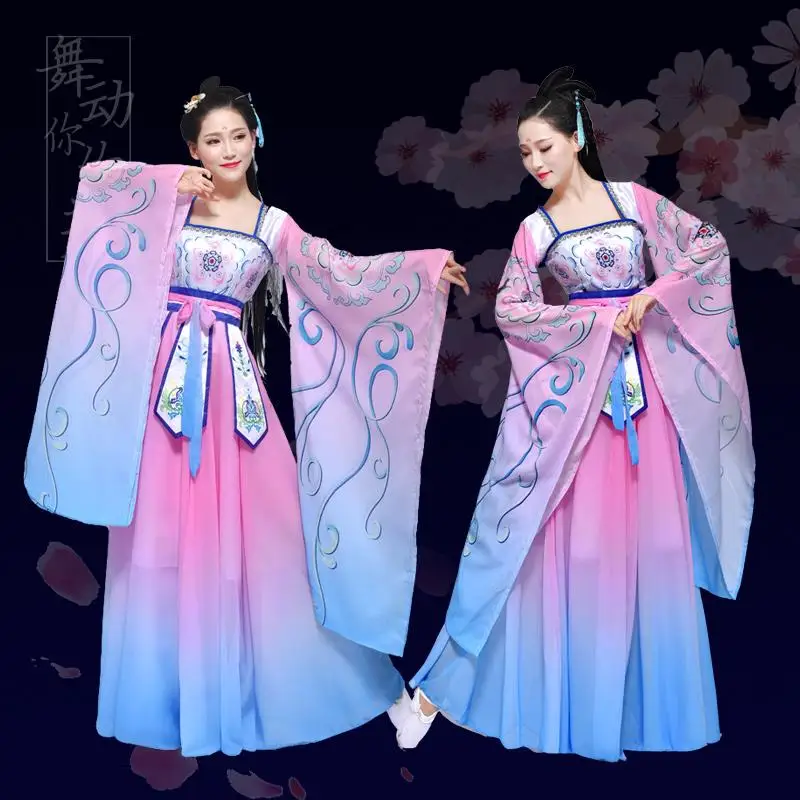 New High Quality 2019 Children's Hanfu Wide Sleeve Flow Fairy Chinese Style Elegant Dance Costume Performance Costumes | Тематическая