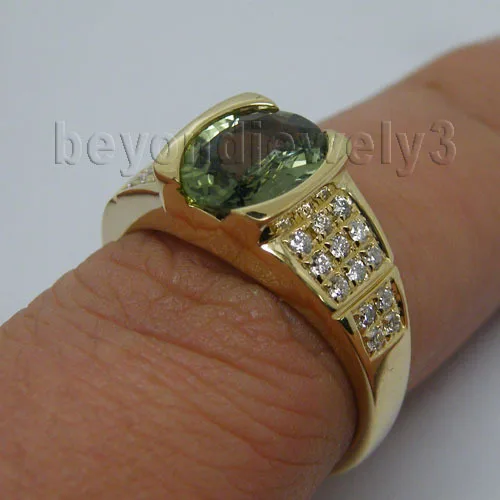 Кольцо с натуральным бриллиантом и зеленым сапфиром 7x9 мм|ring for sale|gold naturalring oval |
