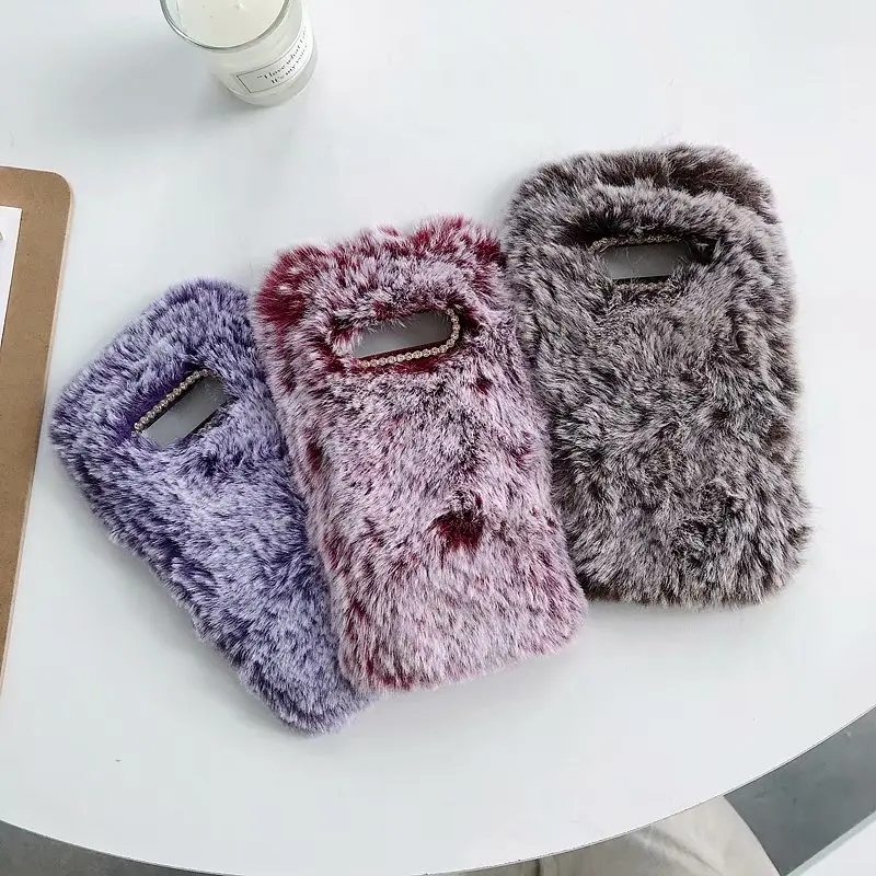 Милый теплый плюшевый чехол для телефона с кроличьим мехом и бриллиантами samsung S6