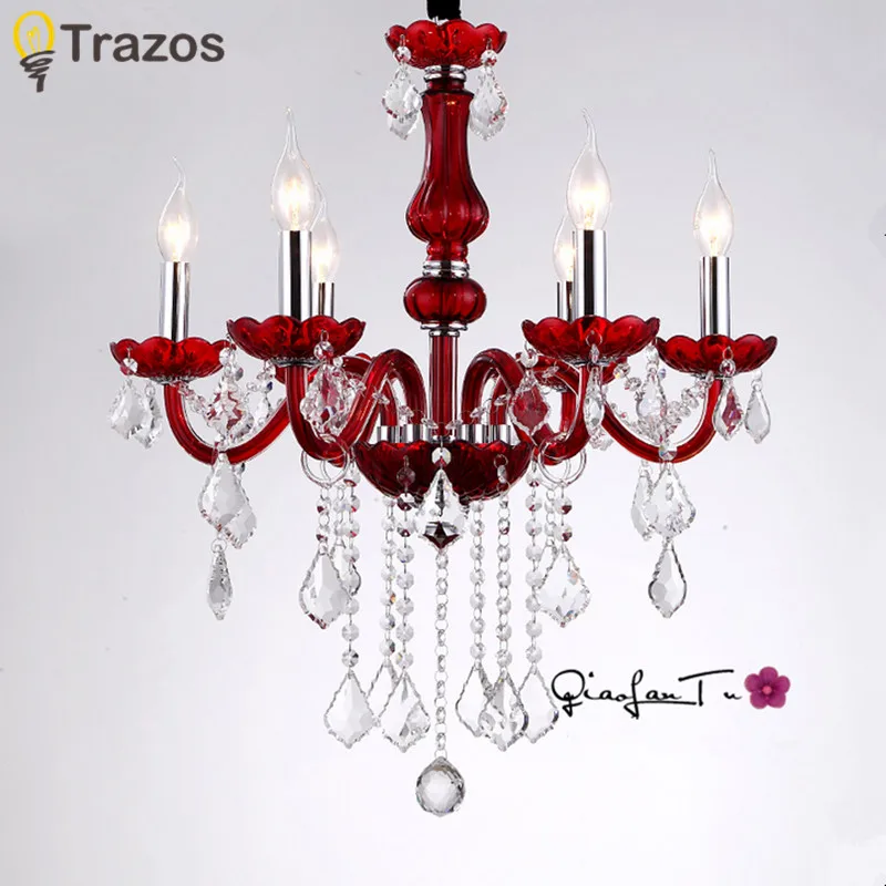 Современная Красная хрустальная люстра K9 кристалл 110 ~ 240 В lustre de cristal Люстра для