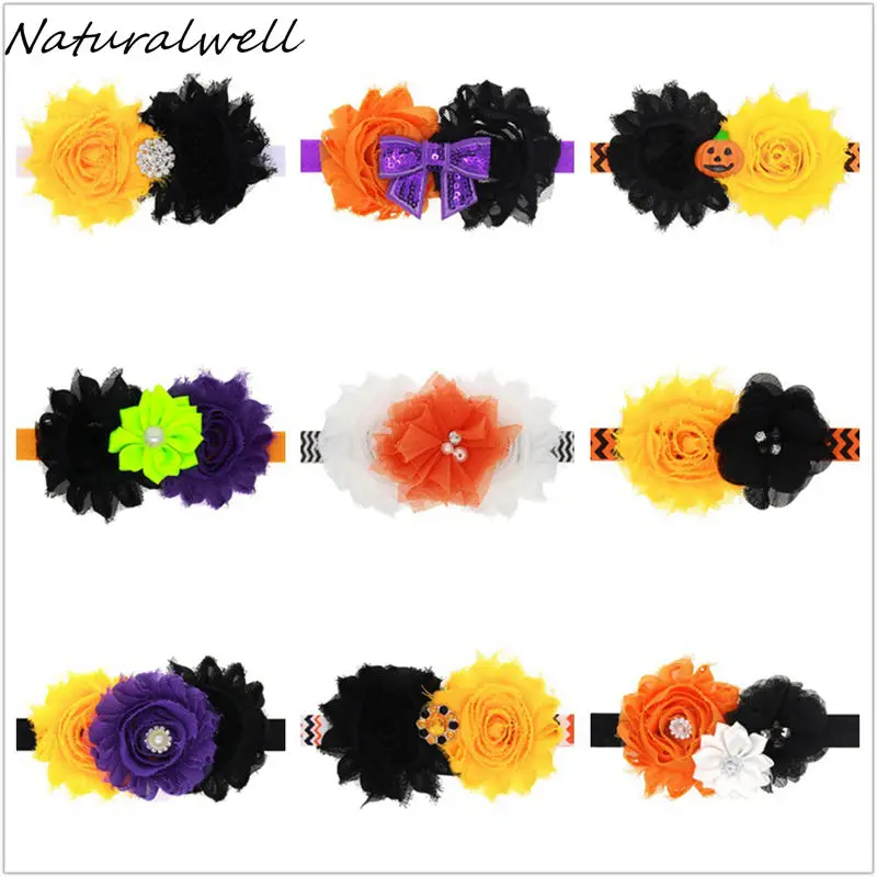 

Baby Girls Halloween Shabby Flower Headband Kids Hair bows Elastic band Thanksgiving Hairband Photo Prop HB571S