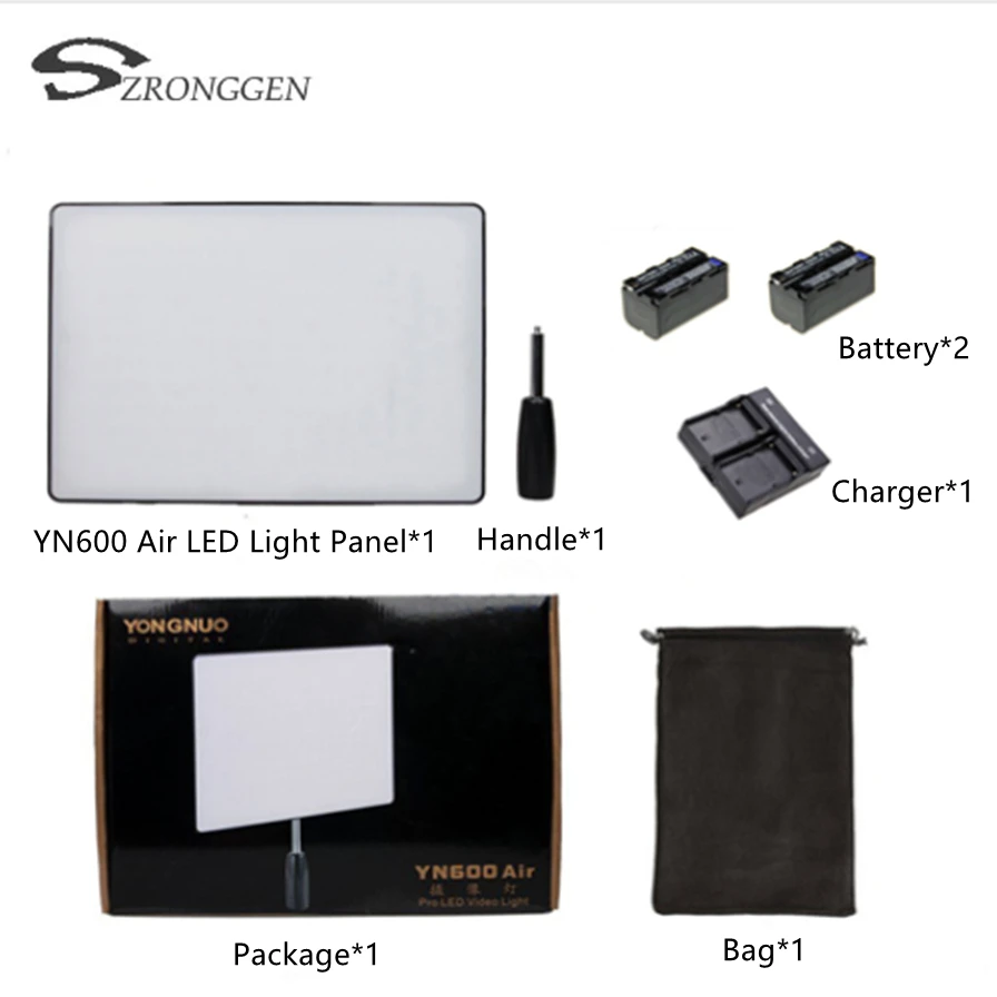 YONGNUO YN600 Air YN-600air 3200K-5500K LED Video Light с 2X NP-F750 батареей для Canon Nikon Pentax Olympus Samsung DSLR |