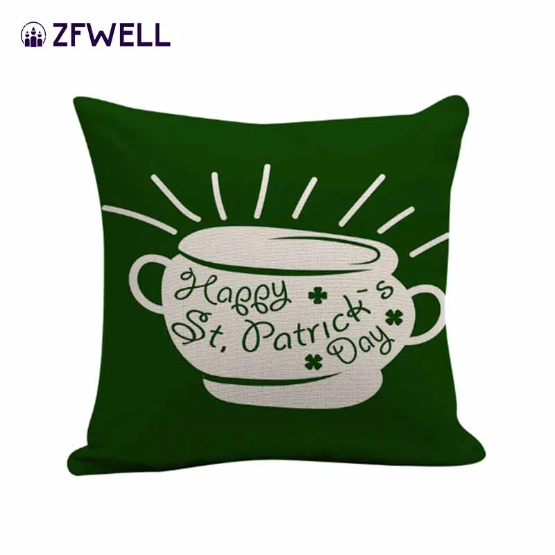 ZFWELL Linen 45*45cm green four-leaf clasp pillowcase St. Patrick's holiday theme decoration sofa car furniture deco7 | Дом и сад
