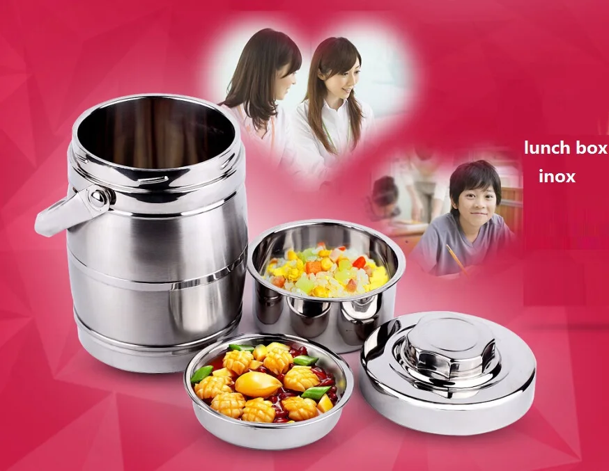

free shipping stainless steel lunch Bowl box Insulated lunchbox 3 layers bento box of new heat preservation pot specials