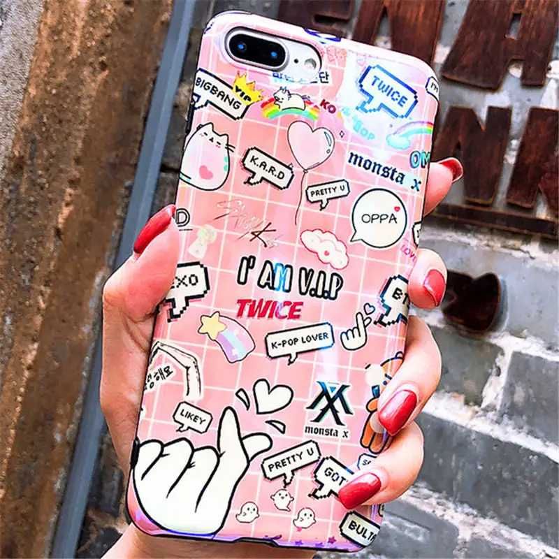 Blue light Graffiti Personality Fashion Phone Case For iPhone X 6 6S 7 8 Plus Cases Cute Cartoon Luxury Cover Funda | Мобильные