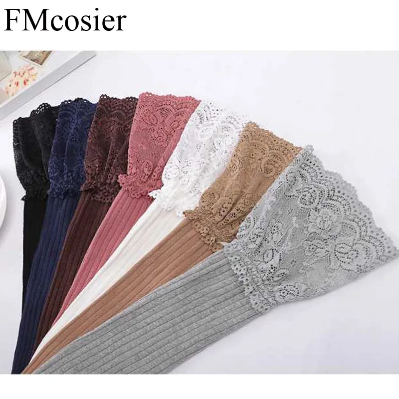 Чулки женские хлопковые с кружевом выше колена 7 пар на лето и осень 2020 | Женская