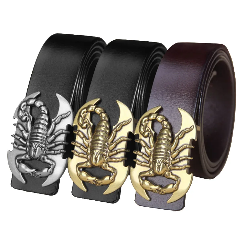 Мужской ремень дизайнерский золотой Скорпион Emble лучшее качество натуральная