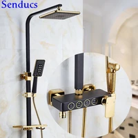 senducs black gold shower set luxury hot cold bathroom shower faucet with brass bidet raind shower head black gold shower system