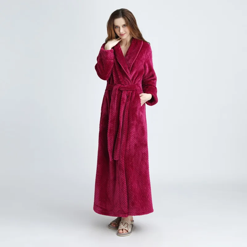 Women Men Winter Thick Warm Long Bathrobe Plus Size Coral Fleece Very Soft Nightgowns Bridesmaid Kimono Bath Robes Dressing Gown | Женская