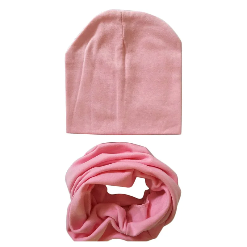 pink 2 шт./компл. зимние детские шапки и шарфа для детей Для мальчиков и девочек, хлопковые носки с принтом «Звезда» Кепки Шапочка-хомут с круглым воротником для мальчиков и девочек с воротником Осень Теплый детский шарфы Кепки s - Цвет: pink
