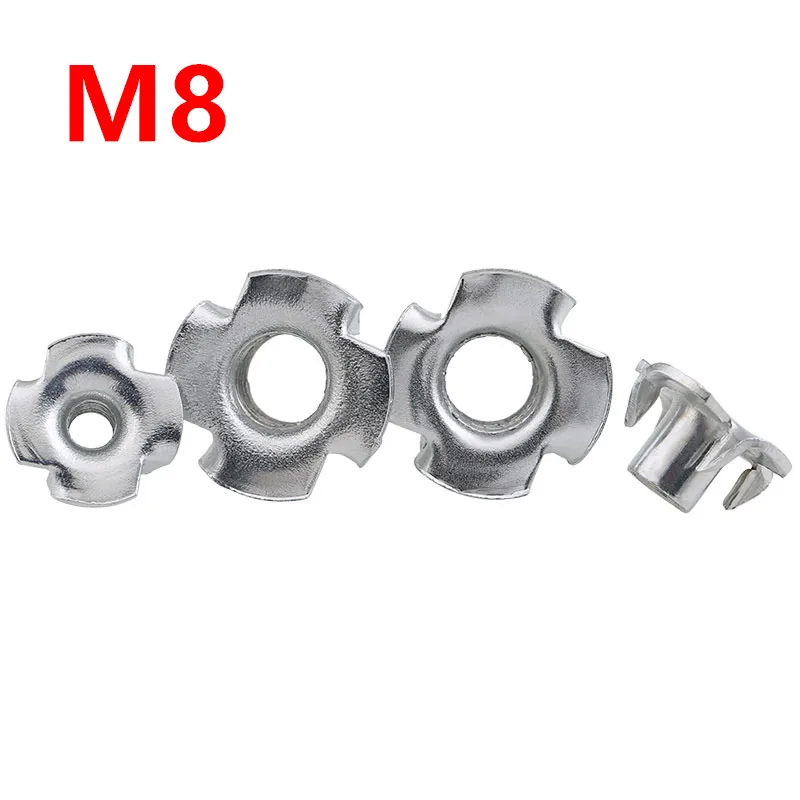 

100pcs M8 Zinc Plated Four Claws Nut Speaker Nut T-nut Blind Pronged Tee Nut Furniture Hardware