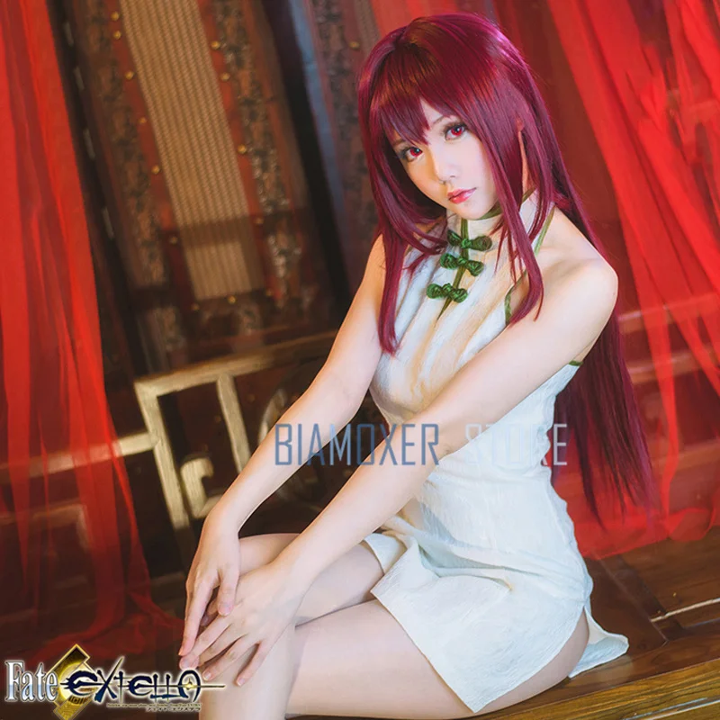 Biamoxer судьба Go FGO Ската Для женщин белый Chi-pao Косплэй костюм сексуальное платье