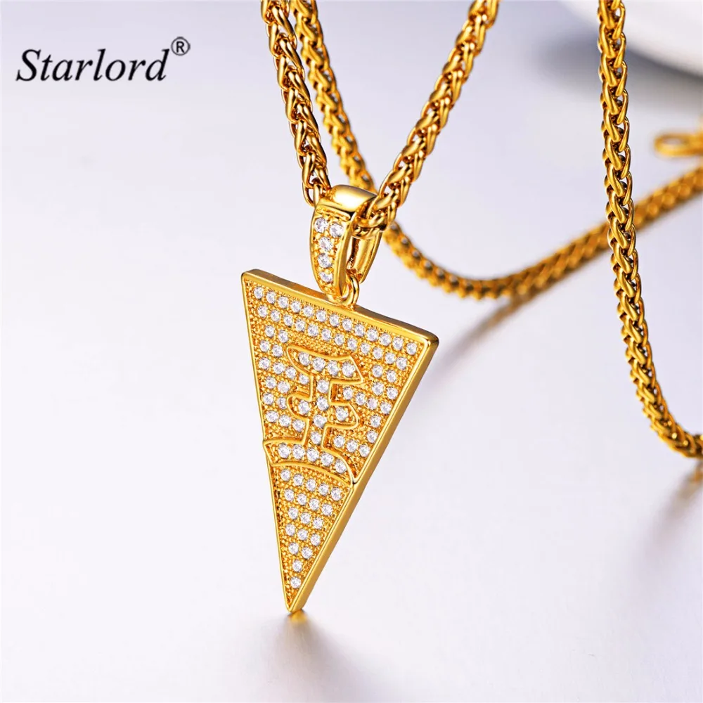 

Starlord Chinese Character King Necklace Triangle CZ Jewelry Iced Out Statement Necklace Arrowhead Charm Necklace P3585