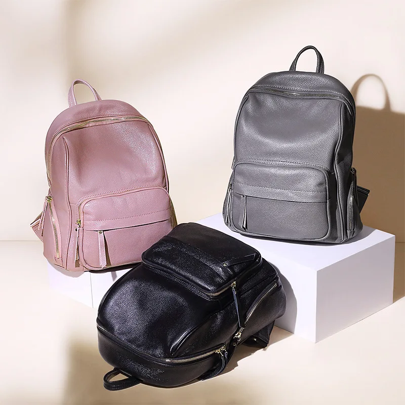 Брендовый кожаный школьный рюкзак в простом стиле простой вместительный