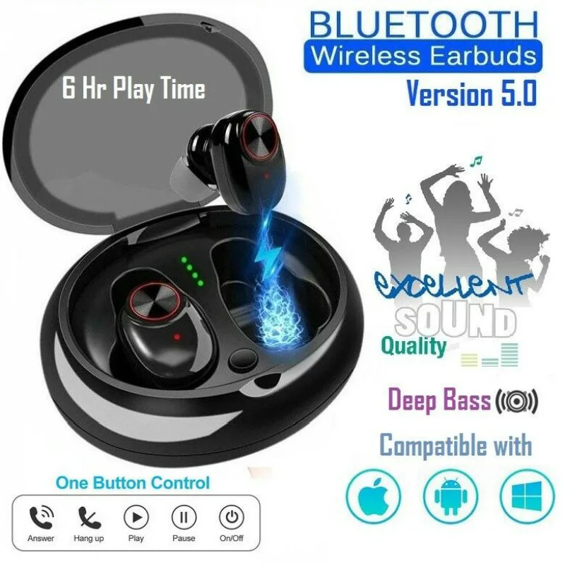 Мини Bluetooth наушники с V5.0 стерео звук беспроводные Встроенный микрофон громкой