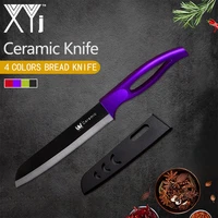 xyj 6 inch bread ceramic knife black blade multi color hollow abstrr handle knife free cover and peeler cooking tool