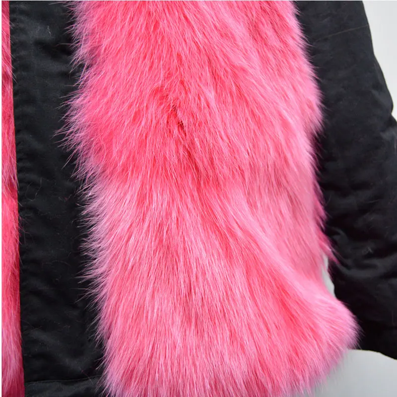 Персиковый Финк Цвет Лисий Мех куртка для женщин зимняя одежда обе стороны