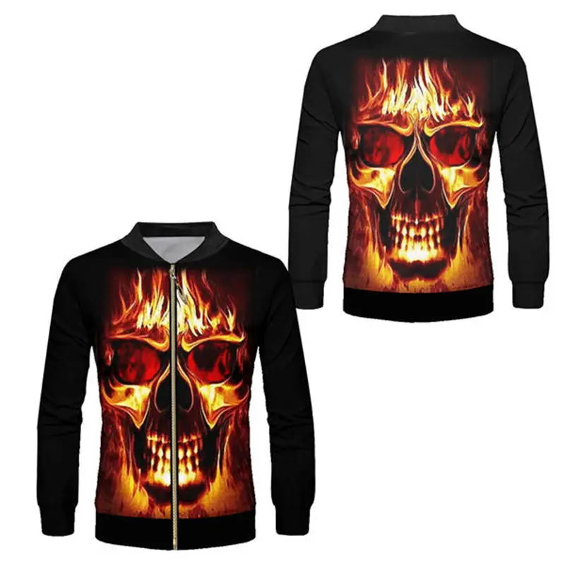 fire skull jackets Хипстерские роскошные цветочные мужские бейсбольные куртки на молнии унисекс уличные хип хоп рэппер Спортивная ветровка бомбер пальто на заказ S-6XL - Цвет: fire skull jackets