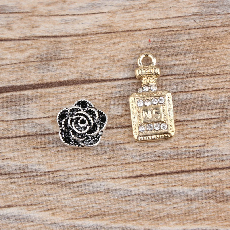 10 шт./лот металлические стразы флакон для духов розы подвески девочек цветы DIY