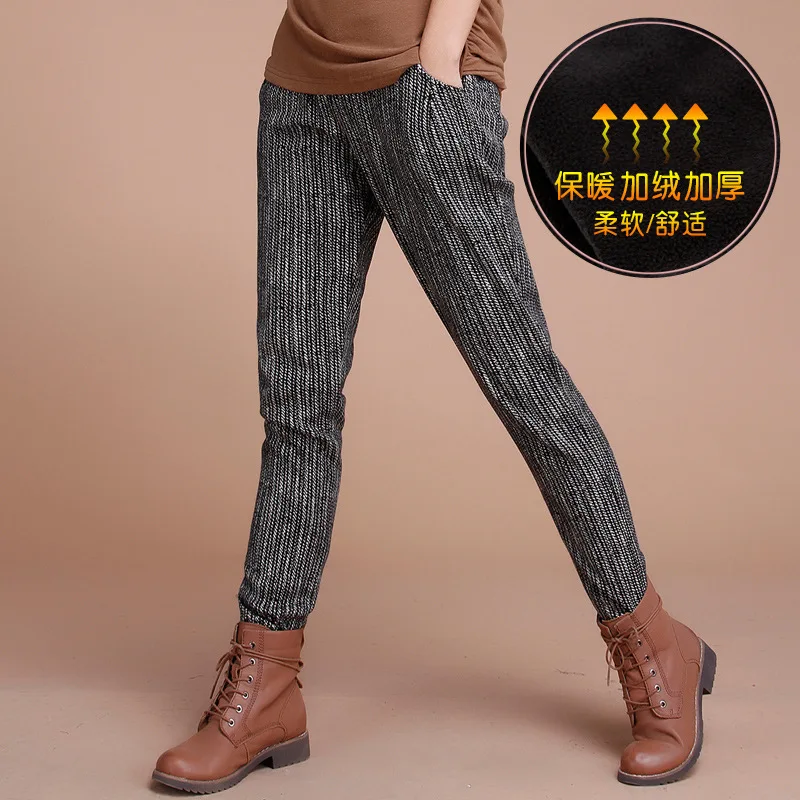 Осенне-зимние женские хлопковые шаровары в полоску с эластичной резинкой на