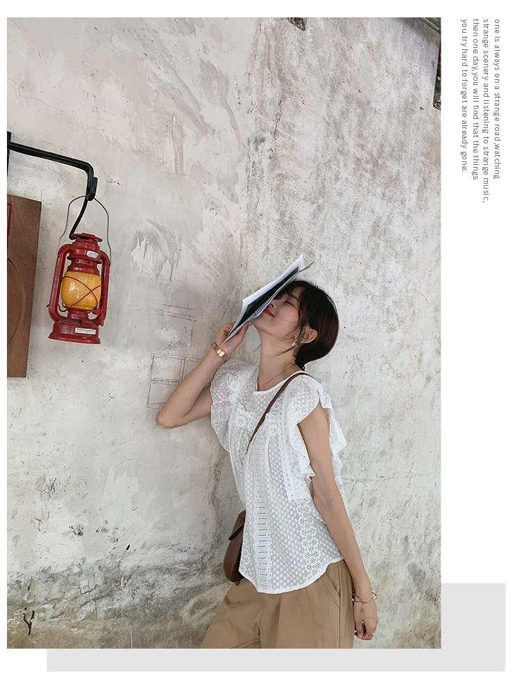 MISHOW Summer Chiffon Blouse Women Sweety Female blouse round neck Ruffles sleeve white shirt Tops MX19B4941