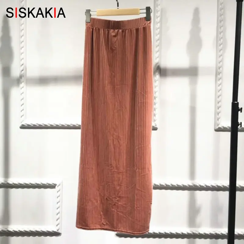 Orange skirt Siskakia Лето Женская юбка длиной до щиколотки, однотонная длинная облегающая юбка карандаш, оранжевая, розовая, зеленая короткая модная эластичная трикотажная юбка - Цвет: Orange skirt