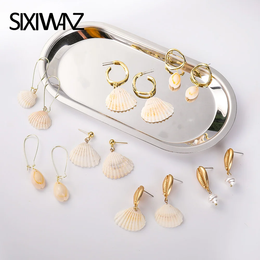 Женские Геометрические висячие серьги с жемчугом в виде раковины модные летние