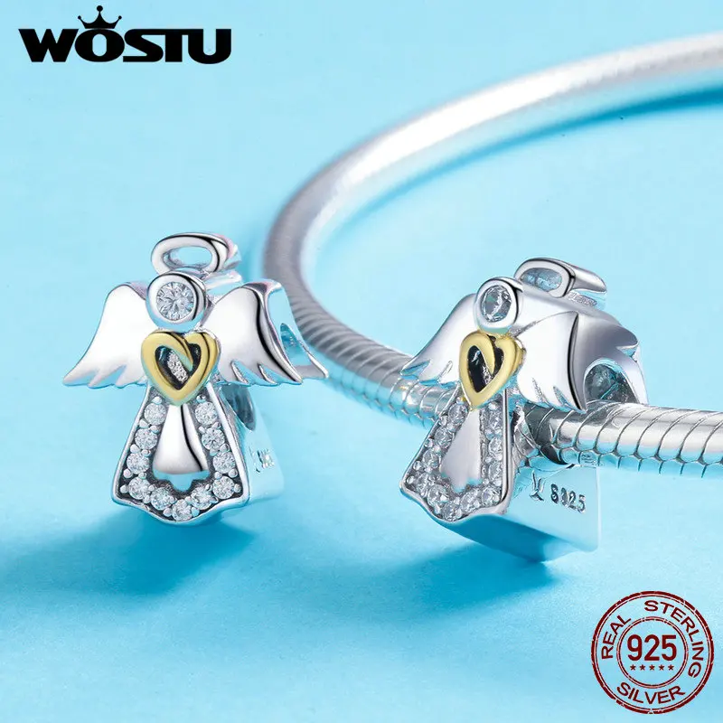 WOSTU высокое качество Настоящее серебро 925 пробы ангел-хранитель бусины подходят к