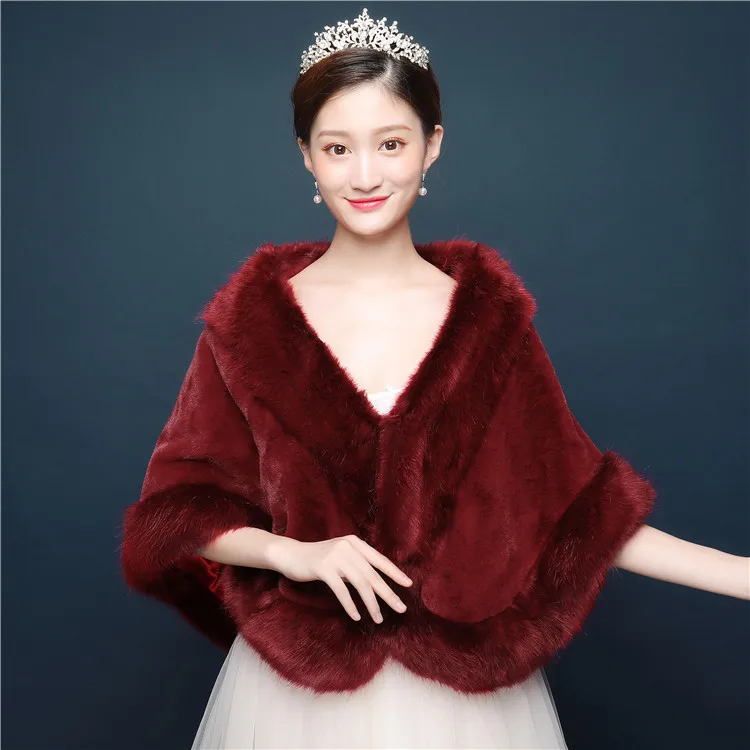 

Fashion Winter Faux Fur Scarf Women 2020 Bridal Wedding Shawl Warm Scarves Free Shipping