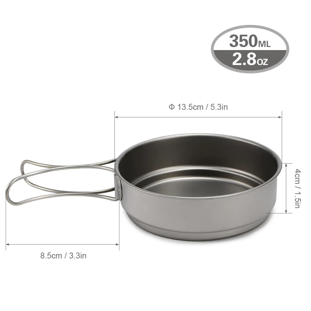 

2019New 350ml/500ml Ultralight Titanium Fry Pan Eco-friendly Titanium Pan Outdoor Portable Camping Cookware with Foldable Handle