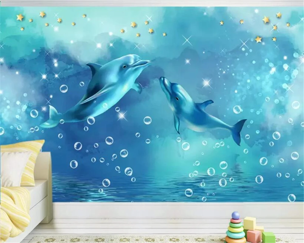 3D обои Beibehang на заказ для детской комнаты Настенные с изображением дельфина неба