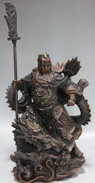 

Free Shipping Chinese Red Copper Bronze Wu saint Ride Dragon Gong Guan Yu Warrior Statue