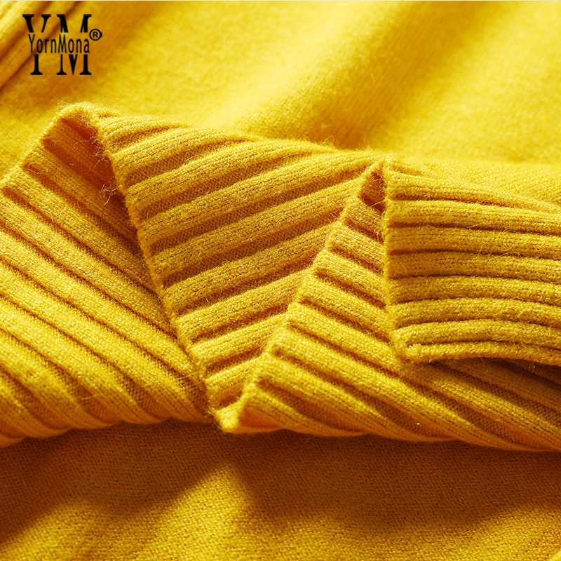 YornMona Fashion Irregular Sweater Women 2019 New Pullovers Thick Long Sleeve Yellow Sweaters Ladies Jumper Streetwear Kintwear | Женская