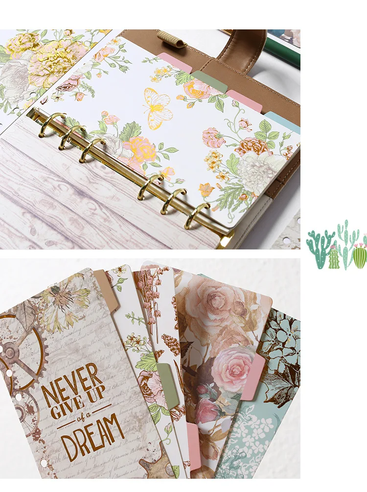 Милый бумажный Разделитель с 6 кольцами для Dokibook Binder, планировщик, винтажный трендовый дневник, аксессуары для ноутбуков, канцелярские принадлежности