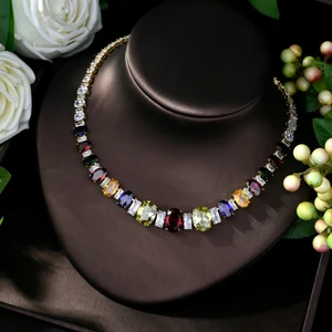 white gold plated Hibrid Роскошная Мода многоцветный камень AAA кубический цирконий квадратной формы установка свадебное ожерелье для женщин ювелирные изделия N-552 - Окраска металла: white gold plated