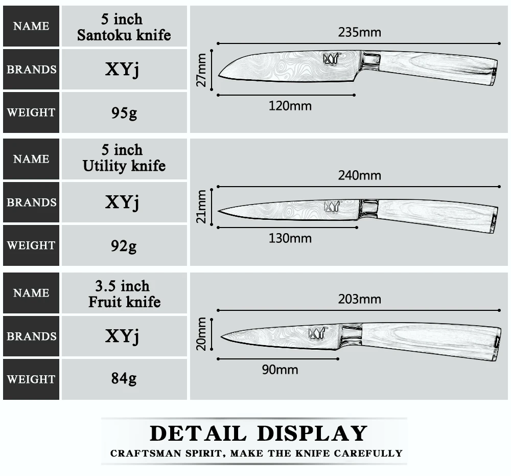 XYj нержавеющая сталь ножи для шашлыков Высокое качество 8 &quot8&quot 7 &quot5&quot 5 &quot3 5&quot