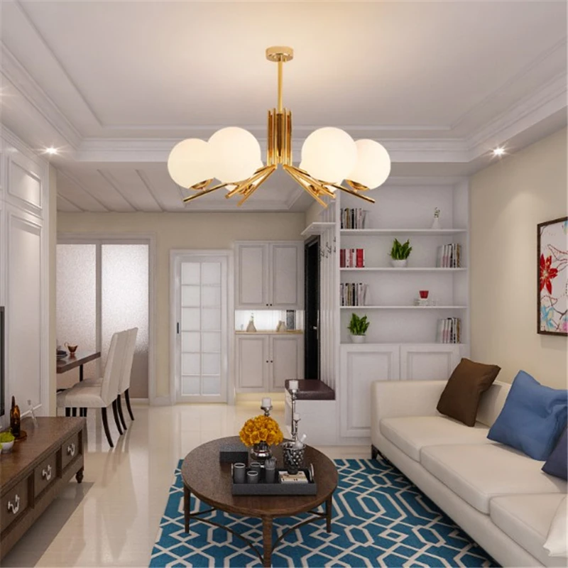 Современная Глянцевая люстра E27 светодиодный светильник со стеклянным шариком и