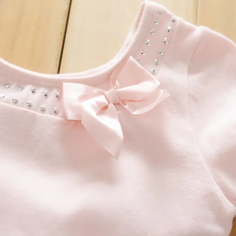 Girls ballet dress pink short sleeve leotard with chiffon skirt rhinestone and bow neckline | Тематическая одежда и