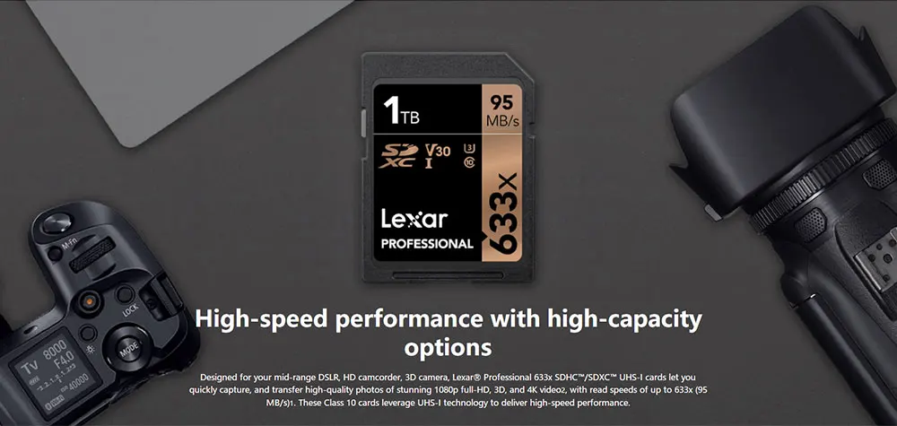Высокая скорость Lexar 32 ГБ, 64 ГБ, класс 10 SD карта SDHC/SDXC карты памяти SD карты 128 ГБ 256 512G 95 МБ/с. для зеркальной однообъективной камеры/HD камера