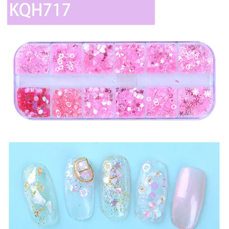 KQH717 1 коробка, мульти размер, сделай сам, блестка для ногтей, Плоские наклейки, 3D дизайн ногтей, украшения, очаровательные наклейки, Стразы для ногтей, аксессуары для маникюра - Цвет: KQH717